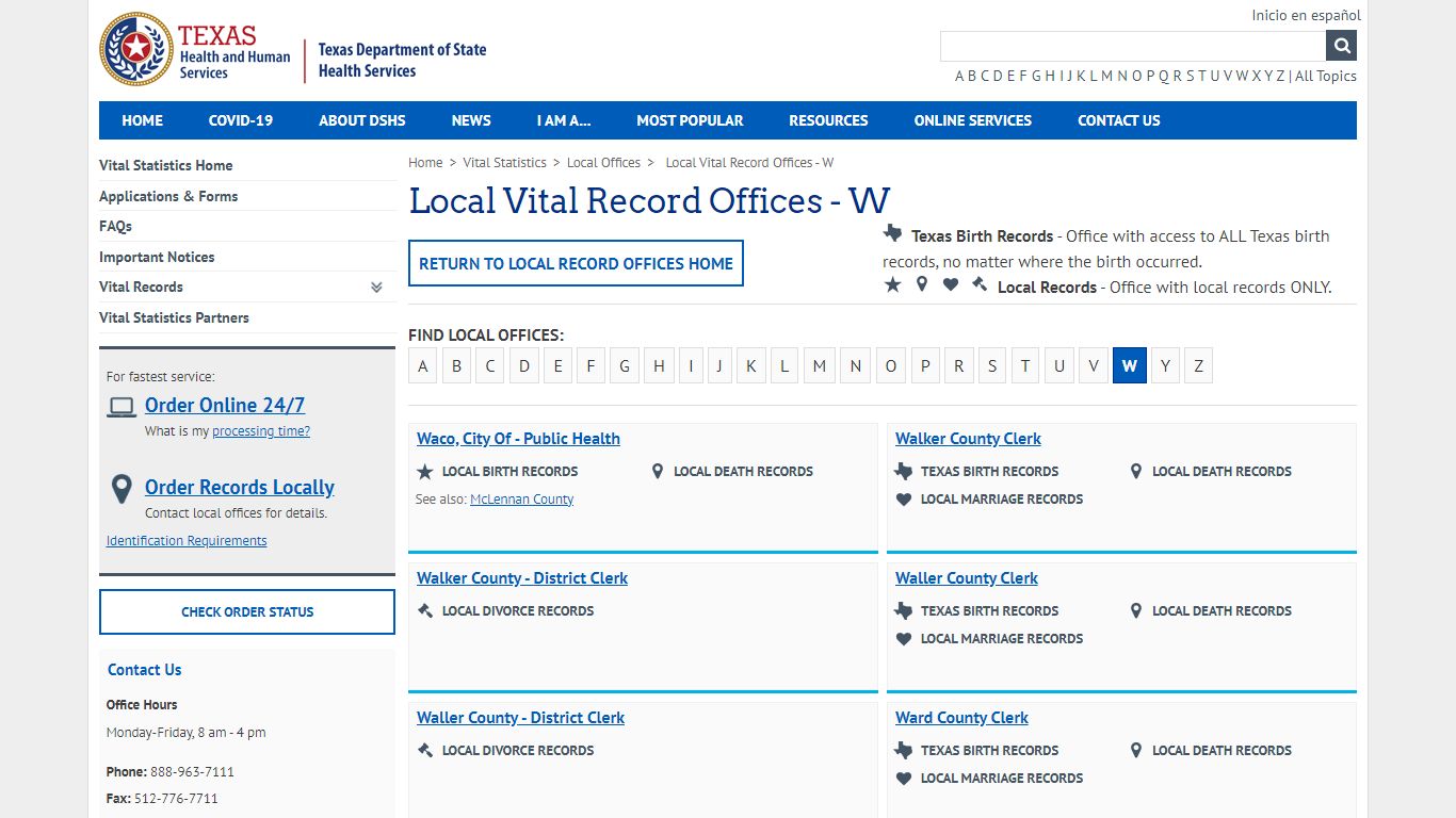 Local Vital Record Offices - W - Texas Department of State Health ...